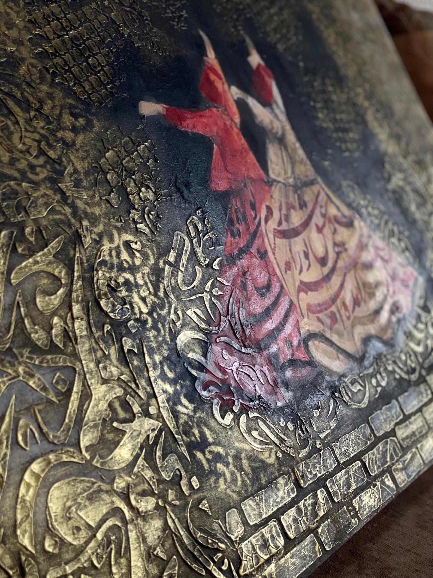 Handcrafted Wooden Framed Art - Textured art , decopage, stenciling - Hand-Painted Dervish Art