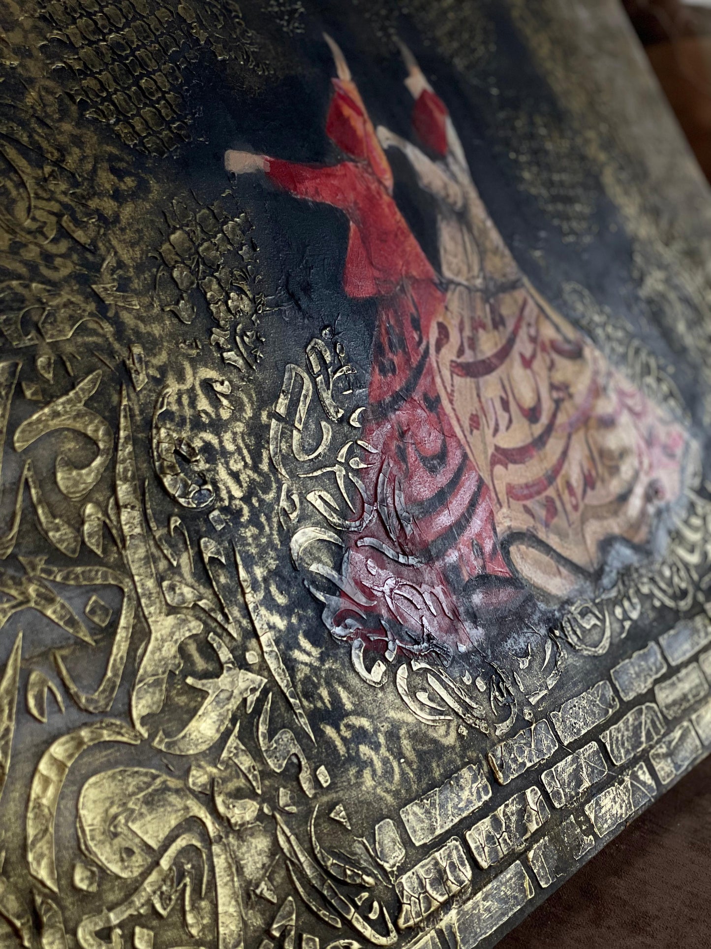 Handcrafted Wooden Framed Art - Textured art , decopage, stenciling - Hand-Painted Dervish Art
