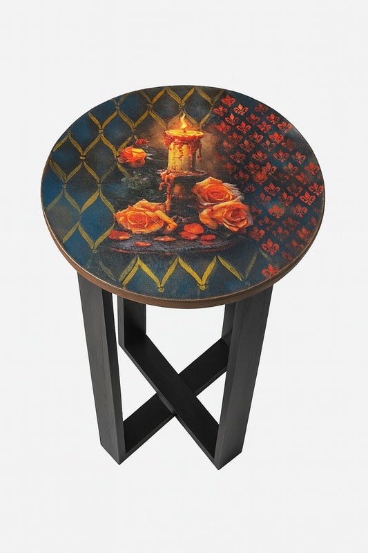 Wood Table - Hand-Painted Roses Round Table