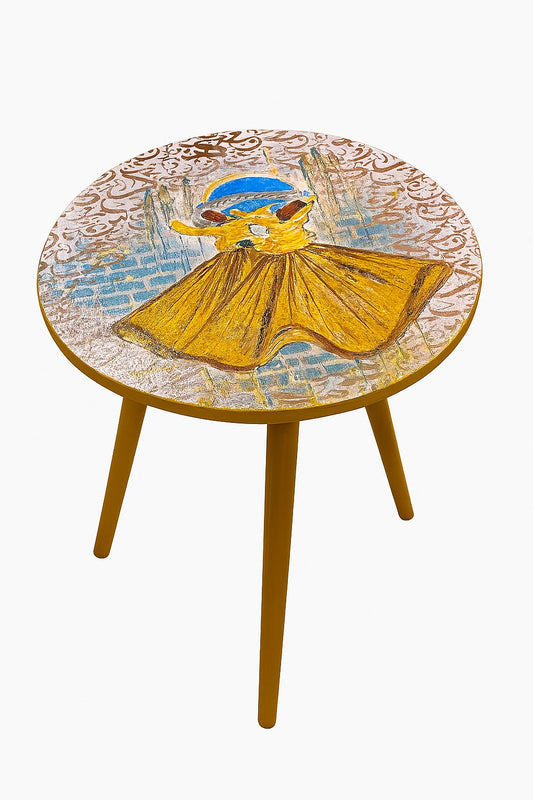Wood Table - Hand-Painted Sufi Dervish Round Accent Table