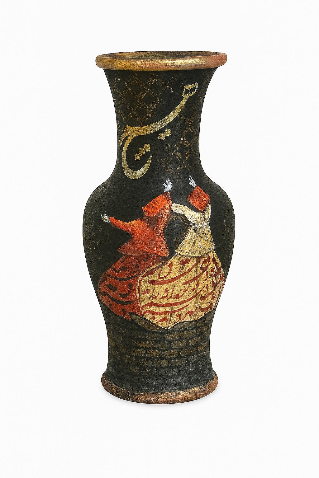 Vase - Handmade Wooden Flower Pot With Dervish Design