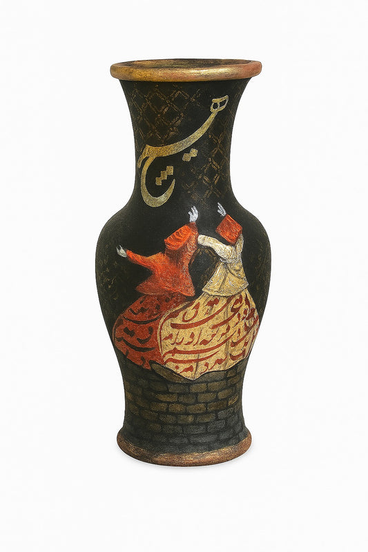 Vase - Handmade Wooden Flower Pot With Dervish Design