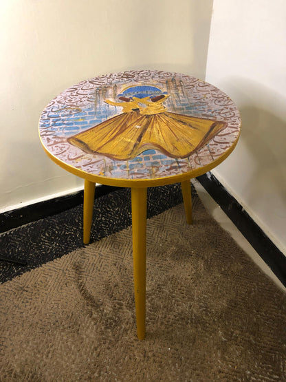Wood Table - Hand-Painted Sufi Dervish Round Accent Table