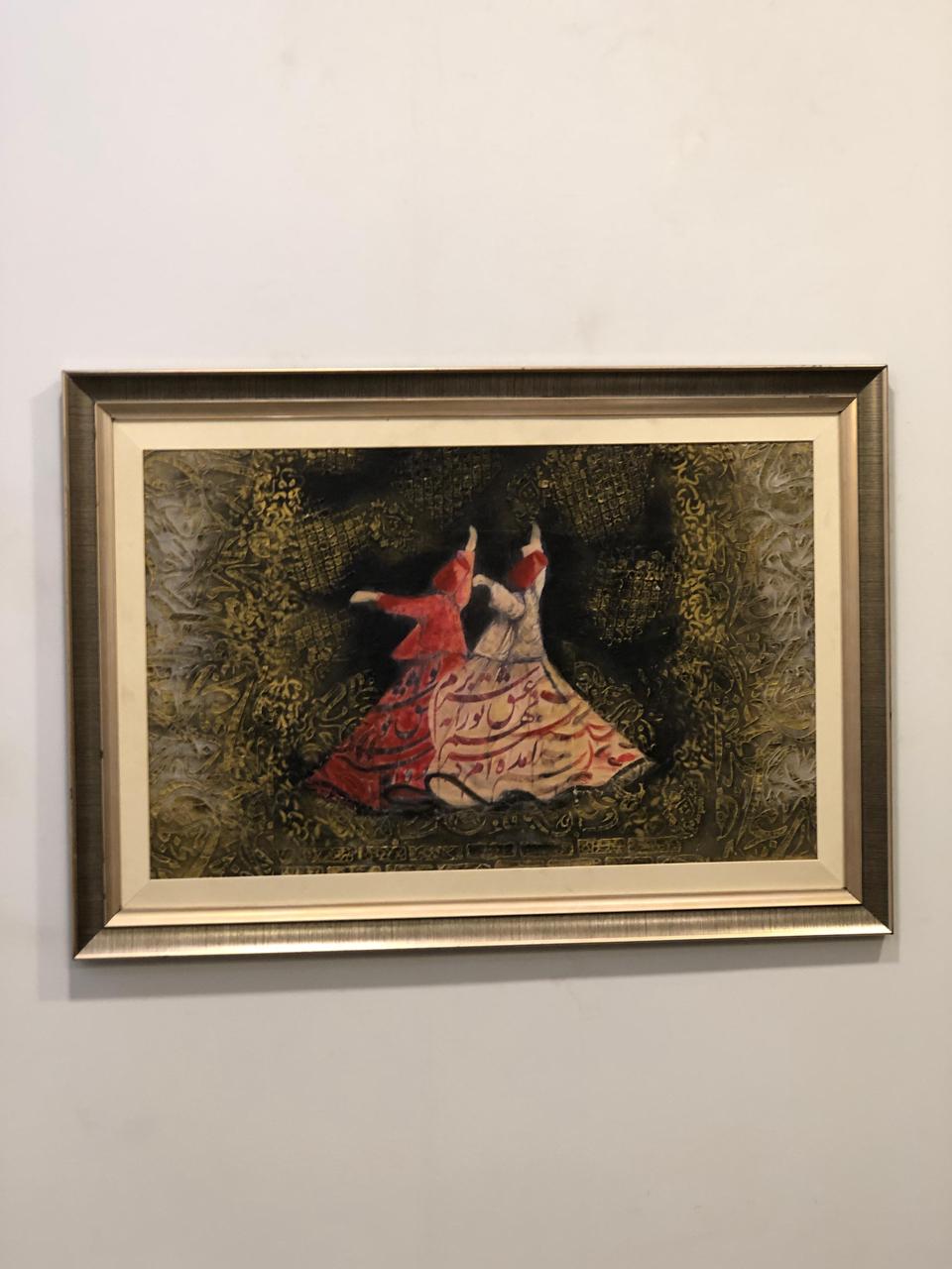 Handcrafted Wooden Framed Art - Textured art , decopage, stenciling - Hand-Painted Dervish Art