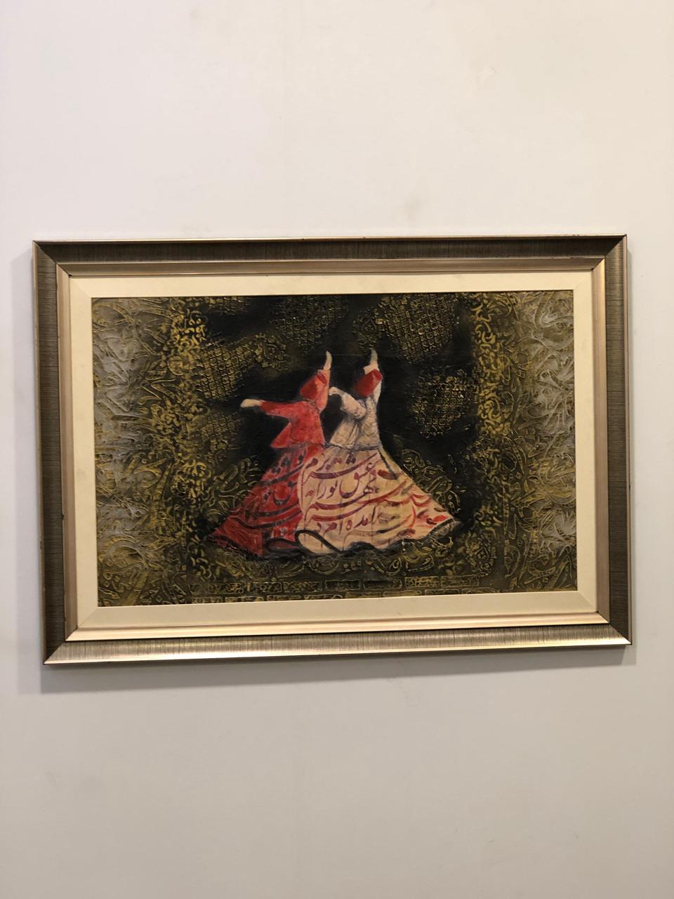 Handcrafted Wooden Framed Art - Textured art , decopage, stenciling - Hand-Painted Dervish Art