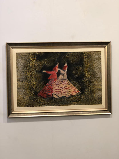 Handcrafted Wooden Framed Art - Textured art , decopage, stenciling - Hand-Painted Dervish Art