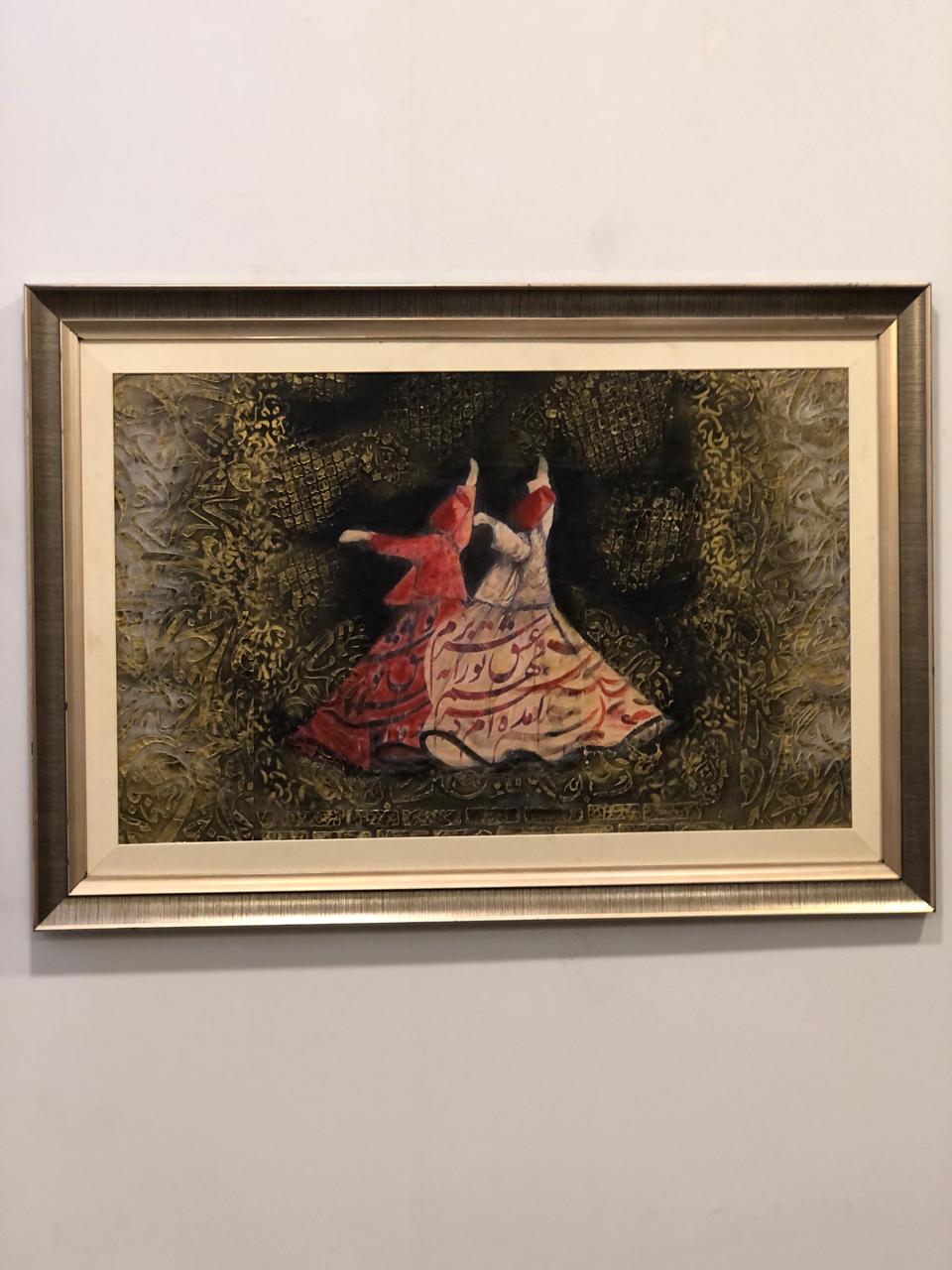 Handcrafted Wooden Framed Art - Textured art , decopage, stenciling - Hand-Painted Dervish Art
