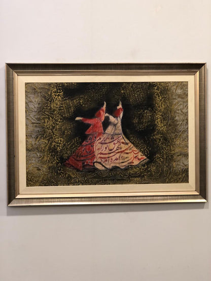 Handcrafted Wooden Framed Art - Textured art , decopage, stenciling - Hand-Painted Dervish Art