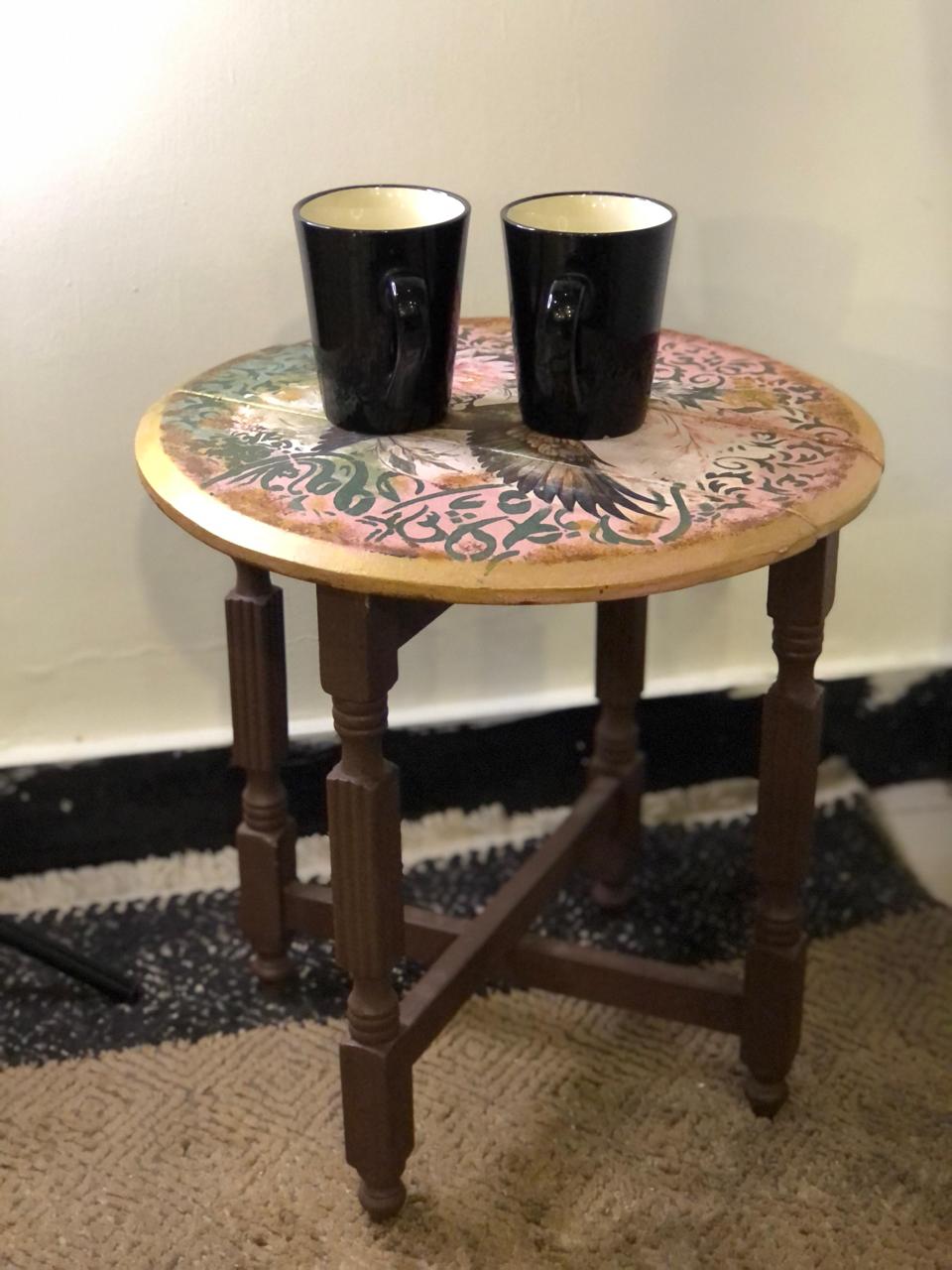 Wood Table - Hand-Painted Bird Design Round Table