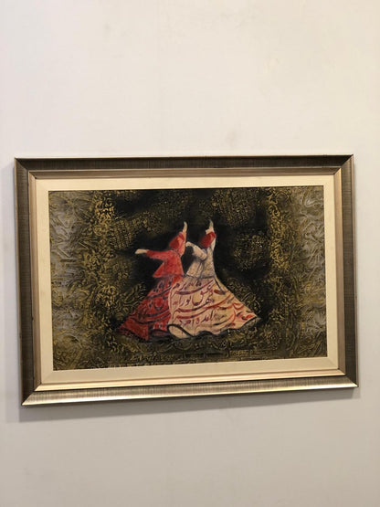 Handcrafted Wooden Framed Art - Textured art , decopage, stenciling - Hand-Painted Dervish Art