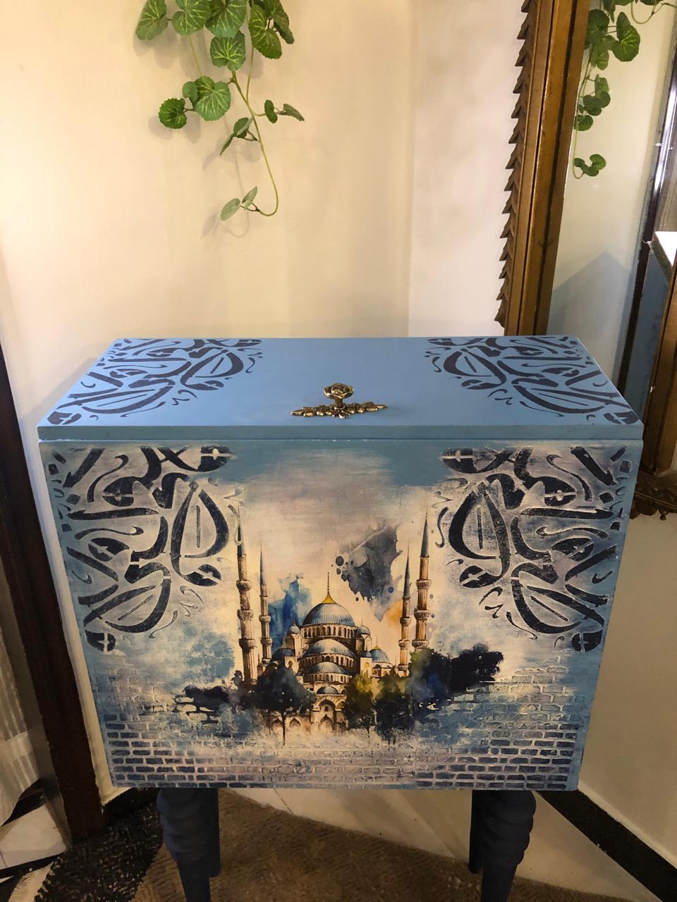 Handmade Prayer Stand - Decoupage art Prayer Mat Storage