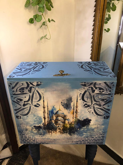 Handmade Prayer Stand - Decoupage art Prayer Mat Storage