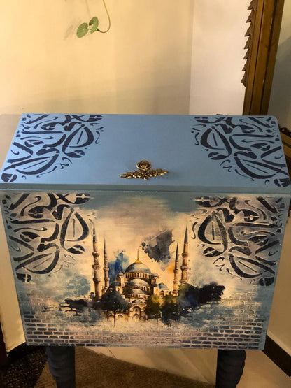 Handmade Prayer Stand - Decoupage art Prayer Mat Storage