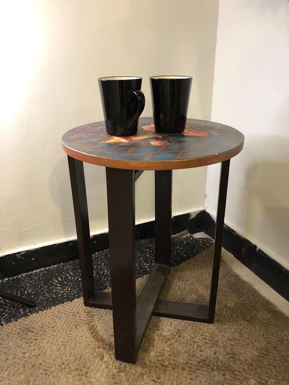 Wood Table - Hand-Painted Roses Round Table