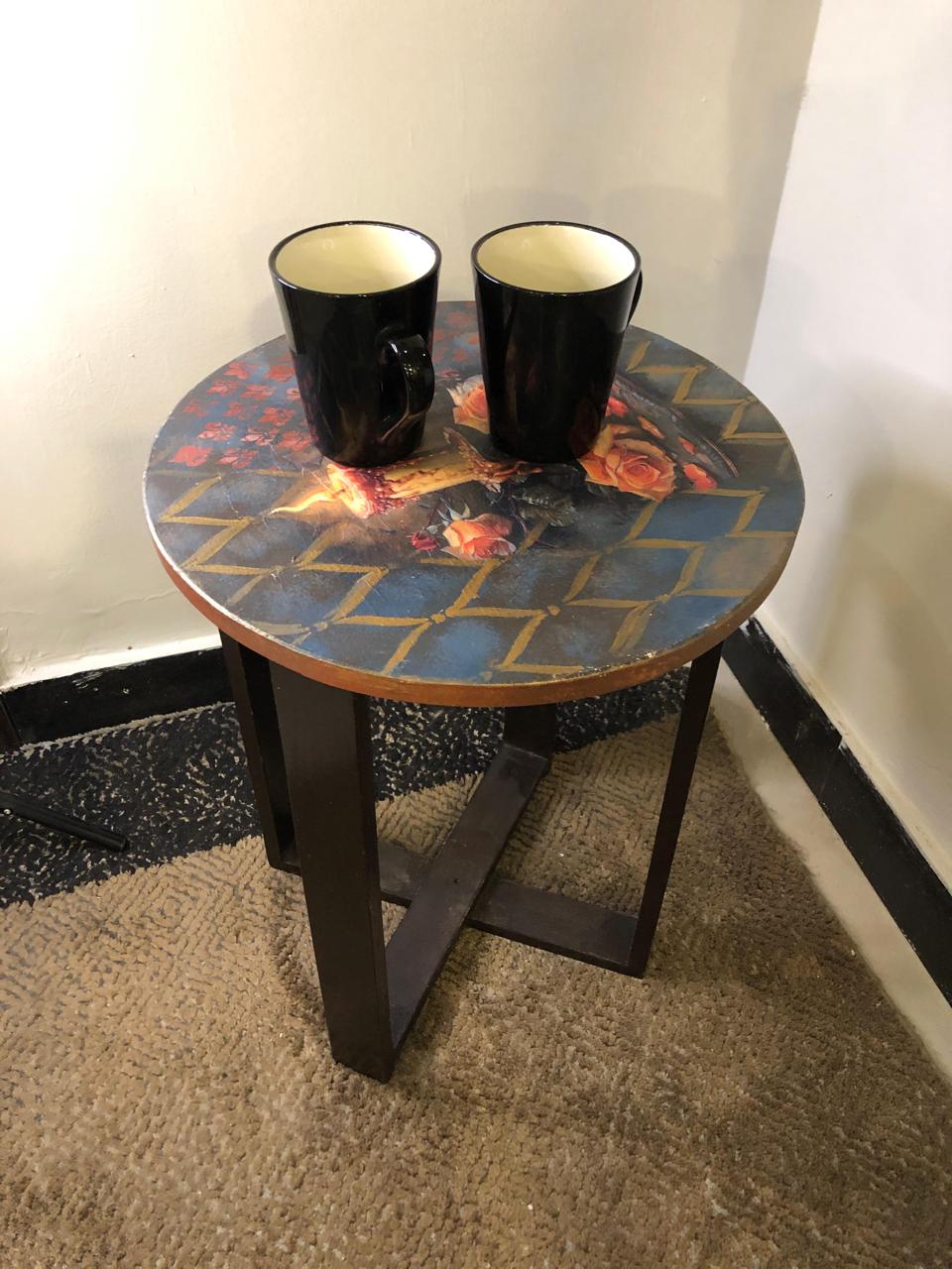 Wood Table - Hand-Painted Roses Round Table