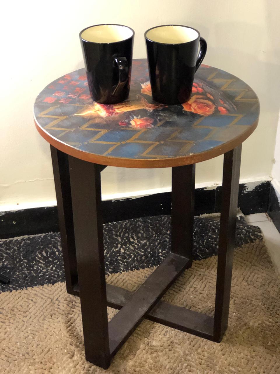 Wood Table - Hand-Painted Roses Round Table