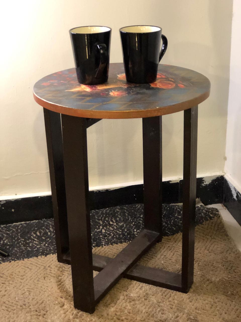 Wood Table - Hand-Painted Roses Round Table