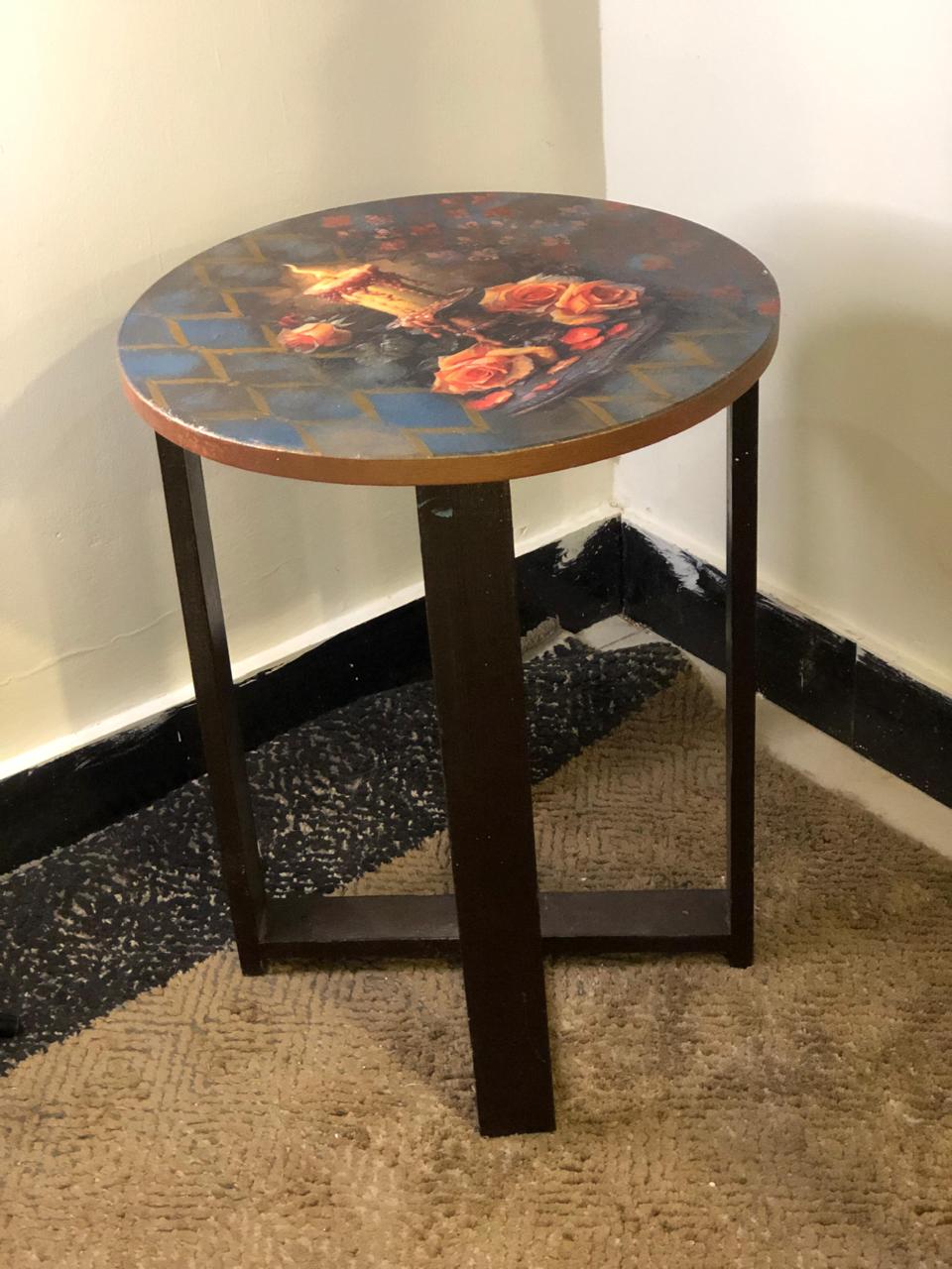 Wood Table - Hand-Painted Roses Round Table