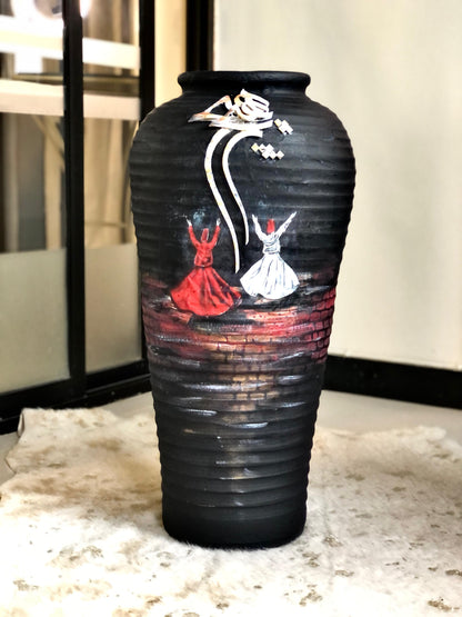 Vase - Handmade Wooden Flower Pot With Dervish Design