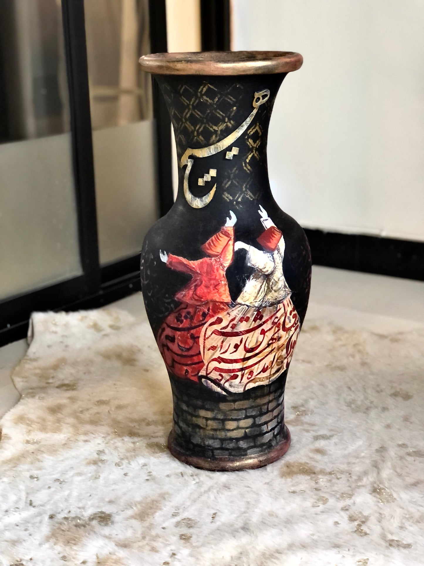 Vase - Handmade Wooden Flower Pot With Dervish Design