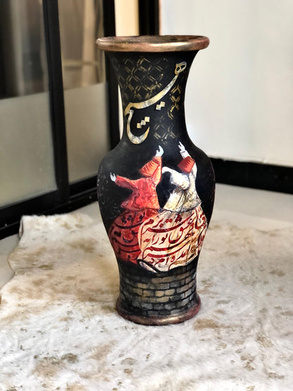 Vase - Handmade Wooden Flower Pot With Dervish Design