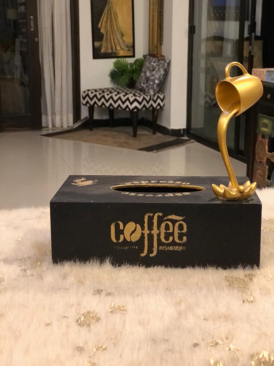 Hand-Painted Wooden Tissue box - With Floating Cup