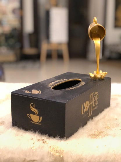 Hand-Painted Wooden Tissue box - With Floating Cup