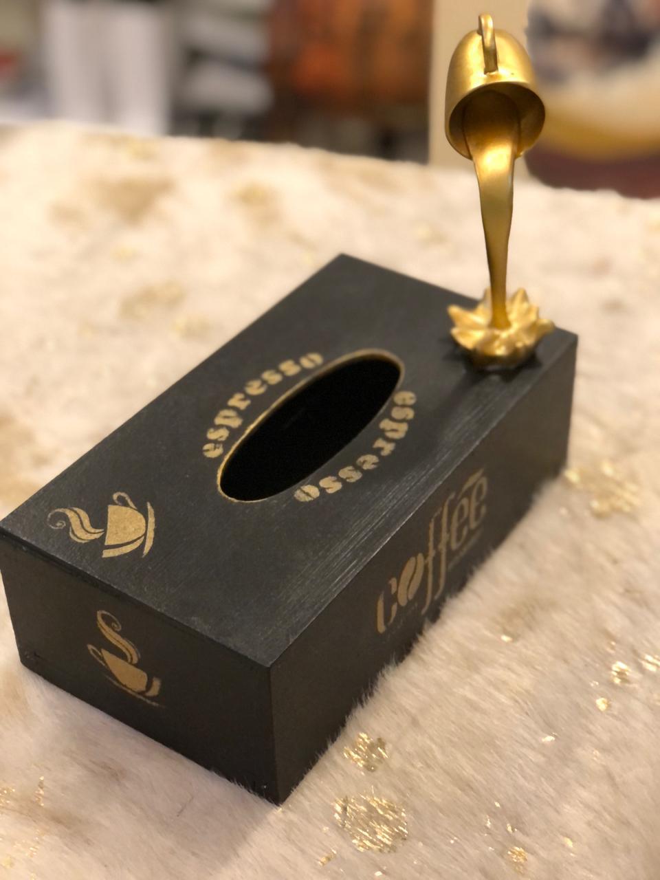 Hand-Painted Wooden Tissue box - With Floating Cup