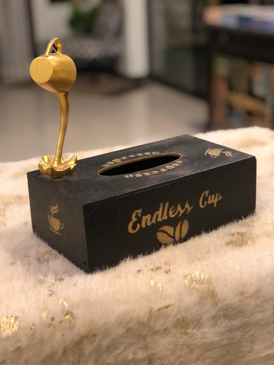 Hand-Painted Wooden Tissue box - With Floating Cup