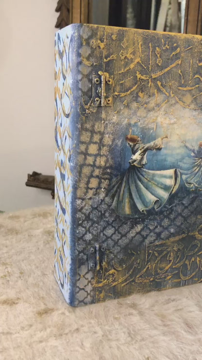 Home Decor Box - Handcrafted Wooden Box – Light Blue with Darvaish & Urdu Poetry Design