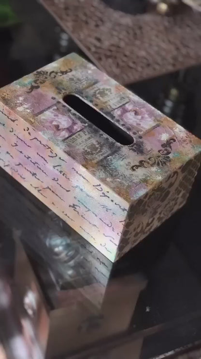 Hand-Painted Wooden Tissue Box – Colorful Calligraphy & Artistic Design