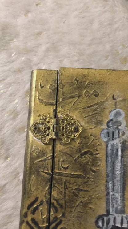 Book Box – Hand-Painted Kaaba Book Box with Islamic Calligraphy - Decopage , textured art wooden box