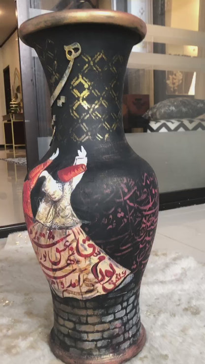 Vase - Handmade Wooden Flower Pot With Dervish Design
