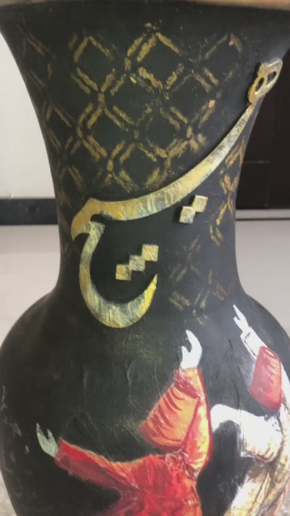 Vase - Handmade Wooden Flower Pot With Dervish Design