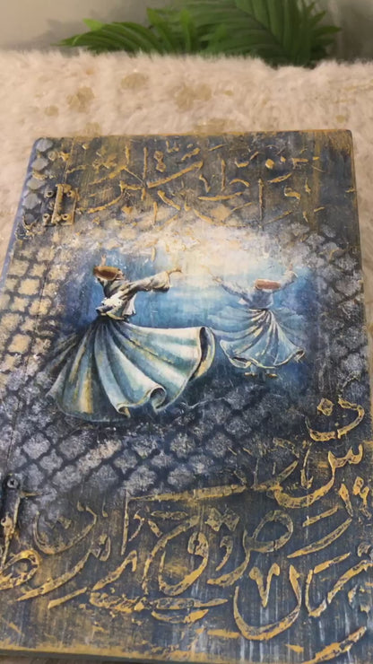 Home Decor Box - Handcrafted Wooden Box – Light Blue with Darvaish & Urdu Poetry Design