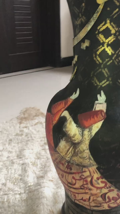 Vase - Handmade Wooden Flower Pot With Dervish Design