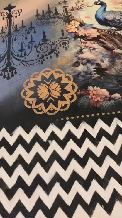 Handcrafted Wooden Frame Art – Blue Peacock Design with Calligraphy & Floral Accents