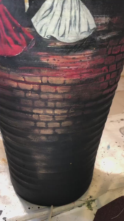 Vase - Handmade Wooden Flower Pot With Dervish Design