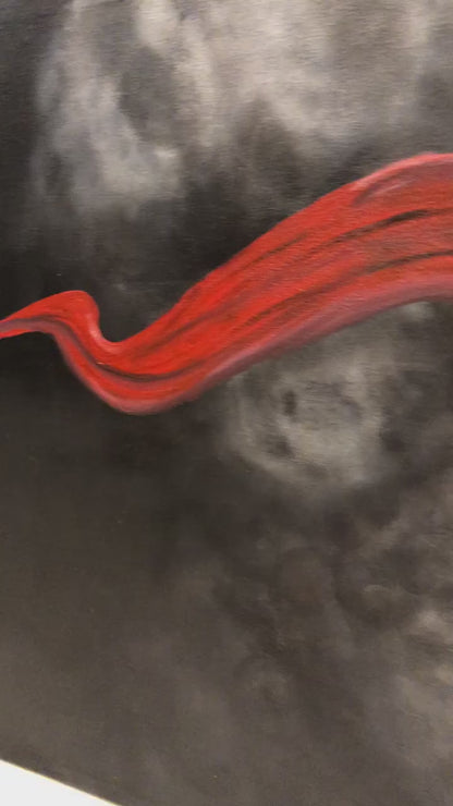 Handmade Wooden Wall Art – Sufi Silhouette with Red Flowing Curve & Arabic Calligraphy Dress on Black Background