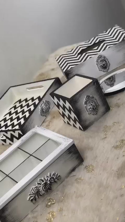 Hand-Painted Wooden Tissue Box - Modern Chevron & Medallion